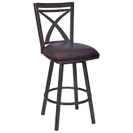 26" Counter Height Swivel Metal Bar Stool in Auburn Bay finish with Brown Faux Leather